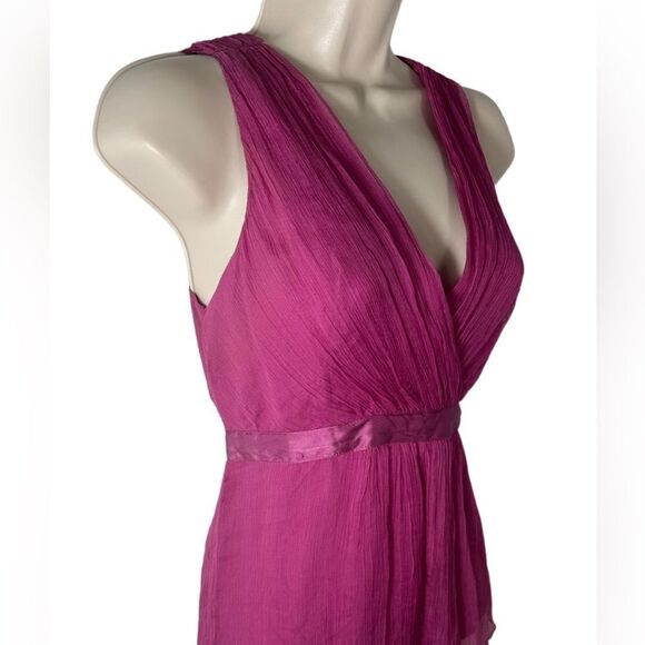 Saja Magenta Haze Y2K Silk Ruffle Tie Vintage Sleeveless Blouse - Picture 3 of 7